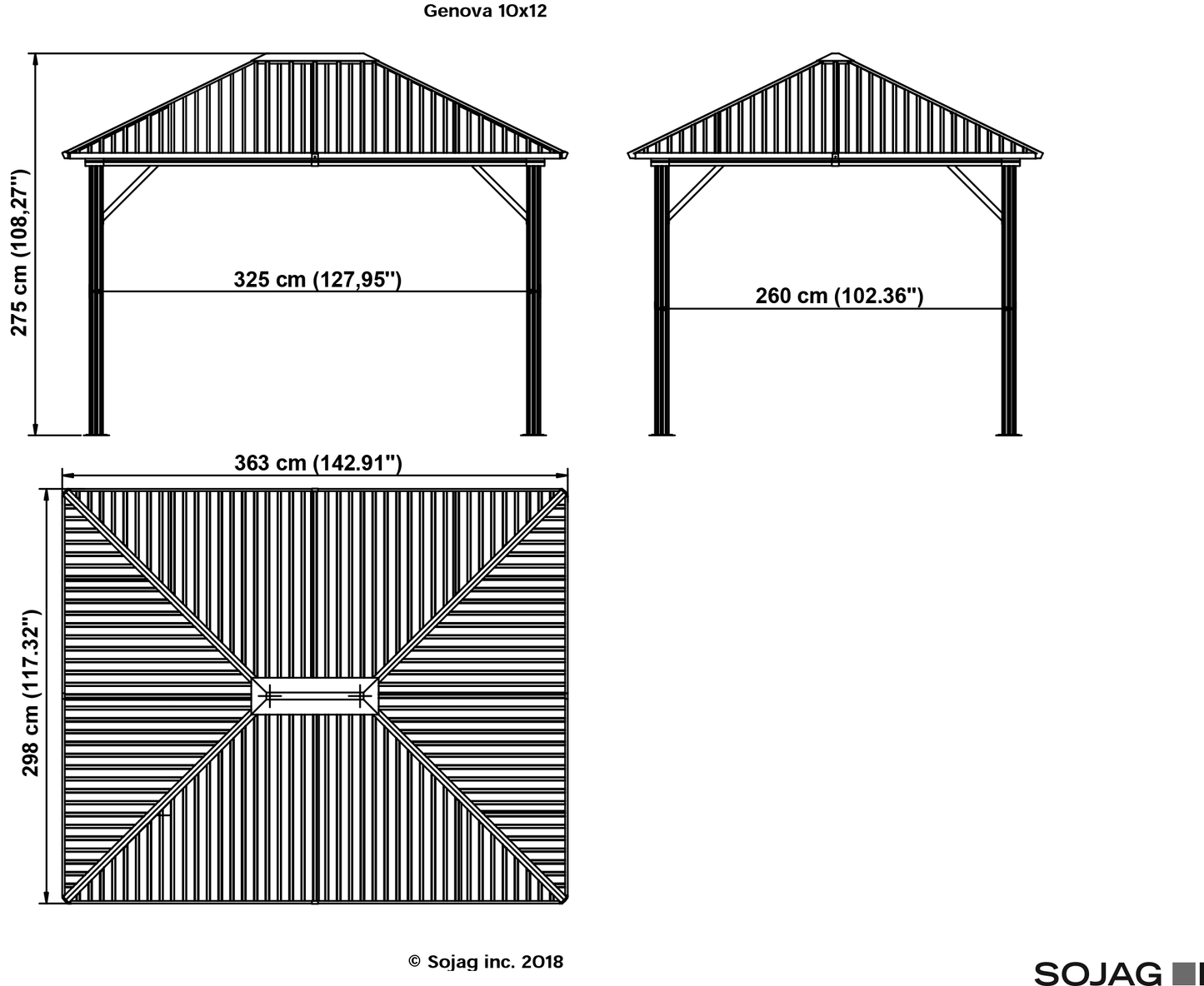 Genova Hardtop Gazebo 10' x 12' (With nylon mosquito net)