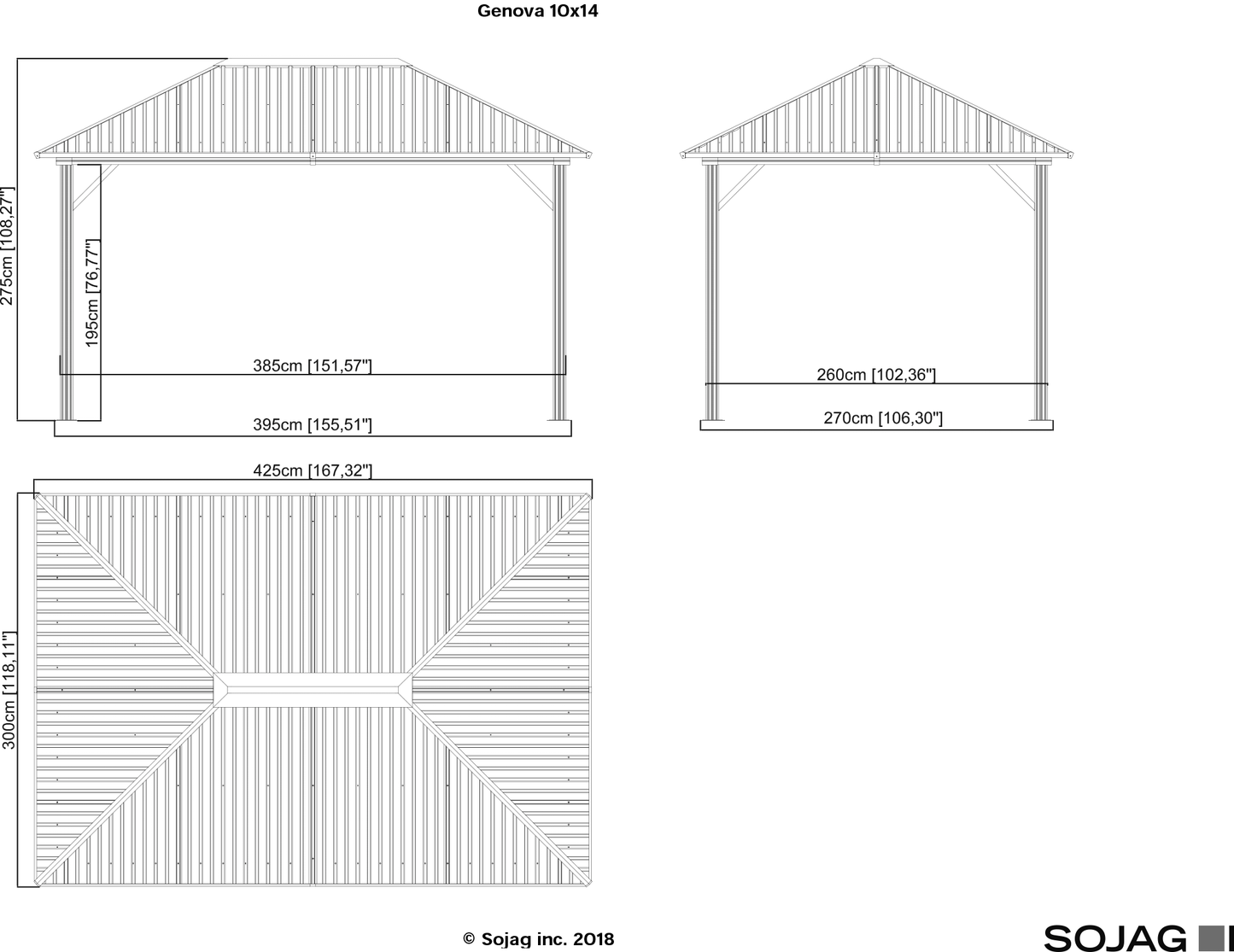 Genova Hardtop Gazebo - 10' x 14' (With Nylon Mosquito net)