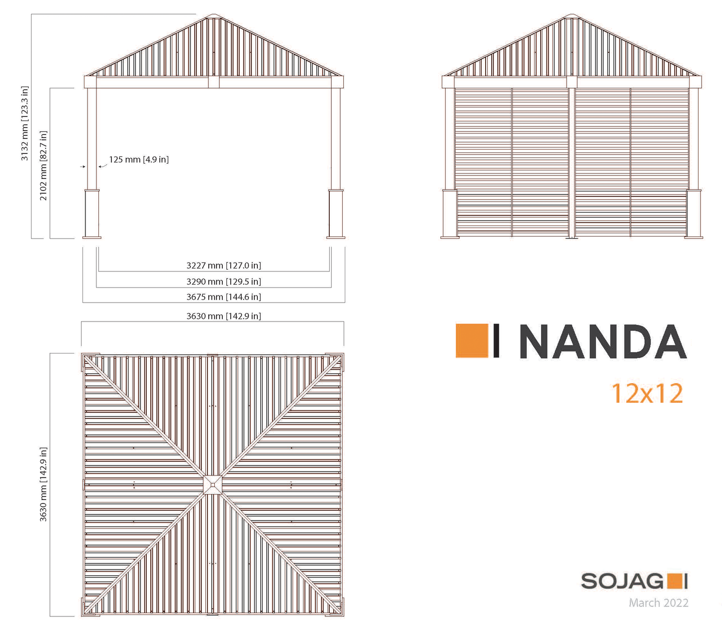 Nanda Hardtop 12' x 12' Gazebo Outdoor (Weather-Resistant with Mosquito Net)