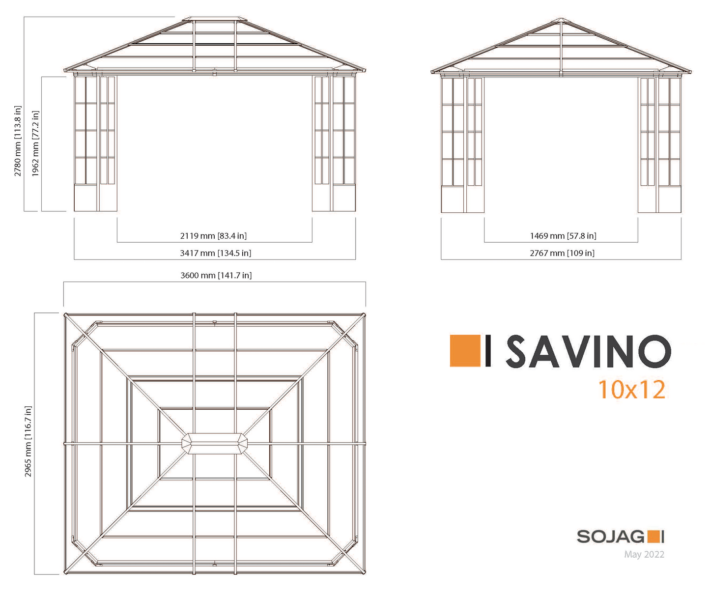 Savino Gazebo - 10' x 12' (nylon mosquito net included)