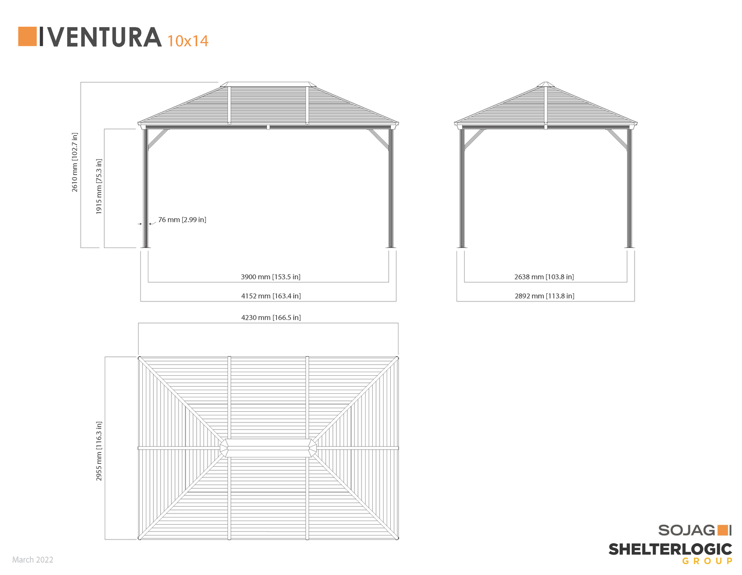 Ventura Hardtop Gazebo - 10' x 14' (Dark Grey)