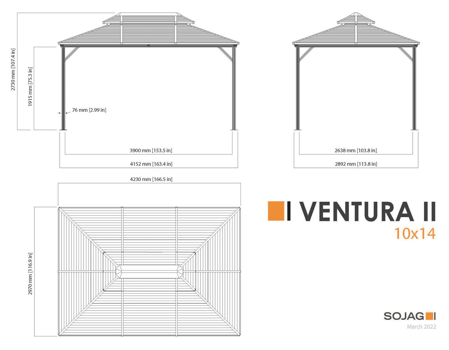 Ventura II Hardtop Gazebo - 10' x 14' (With nylon mosquito net)