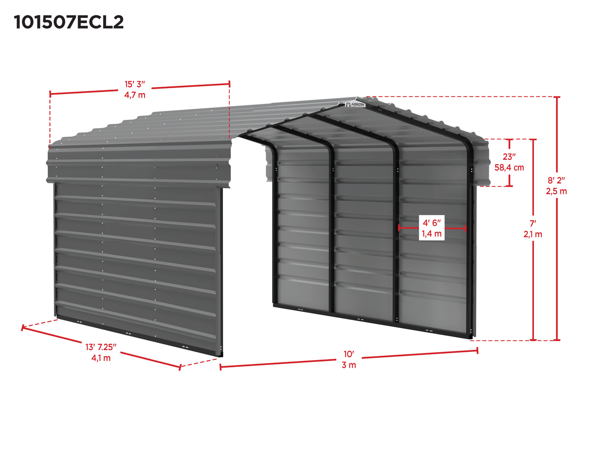 Arrow Carports Galvanized Steel Carport Car Metal Carport Kit, 10' x 15' x 7', Eggshell