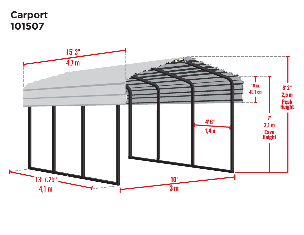 Arrow Carports Galvanized Steel Carport, Compact Car Metal Carport Kit, W/2SIDED ENCL 10' x 15' x 7', Charcoal