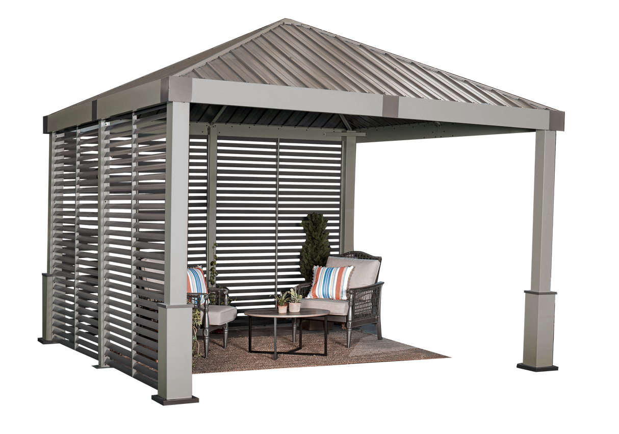 Sojag 12' x 12' Nanda Hardtop Gazebo Outdoor Weather-Resistant Aluminum Frame Shelter with Mosquito Net