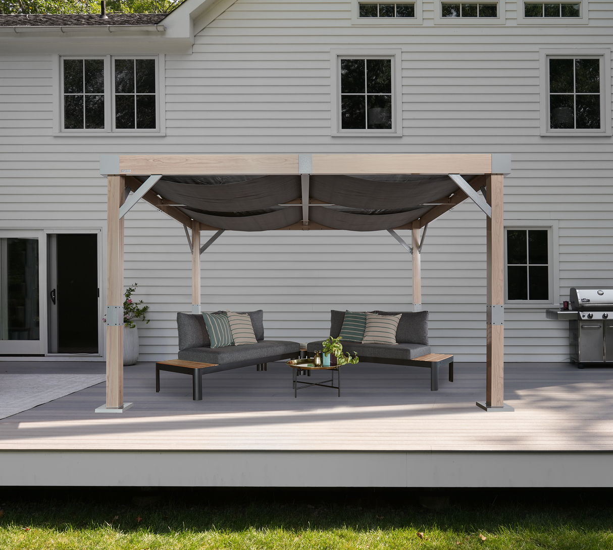 Sojag Fontana Wood Finish Aluminum Frame 10 x 12 ft Pergola