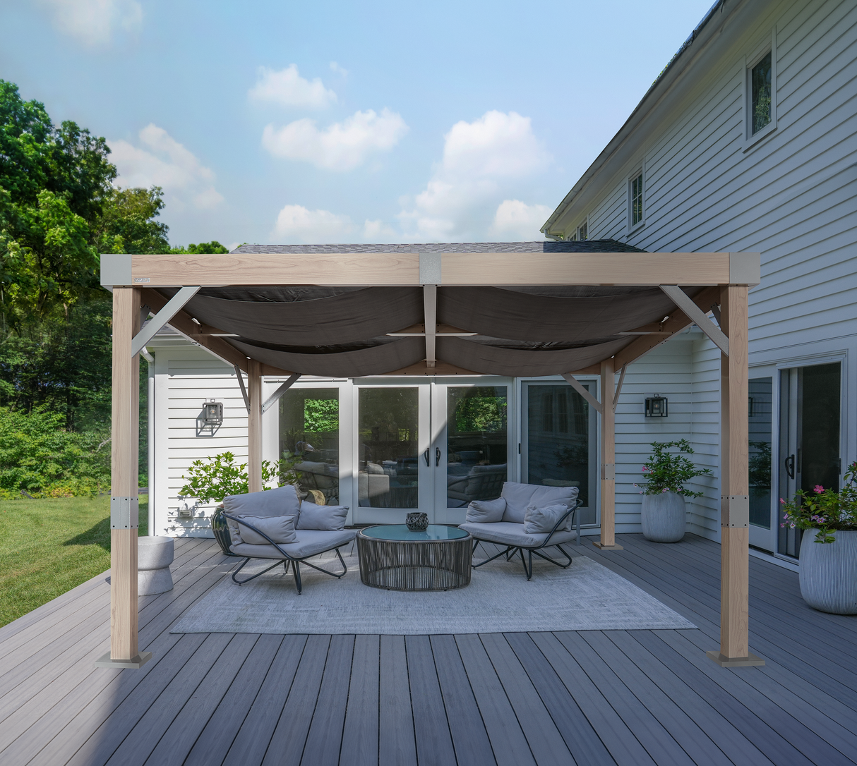 Sojag Fontana Wood Finish Aluminum Frame 10 x 12 ft Pergola