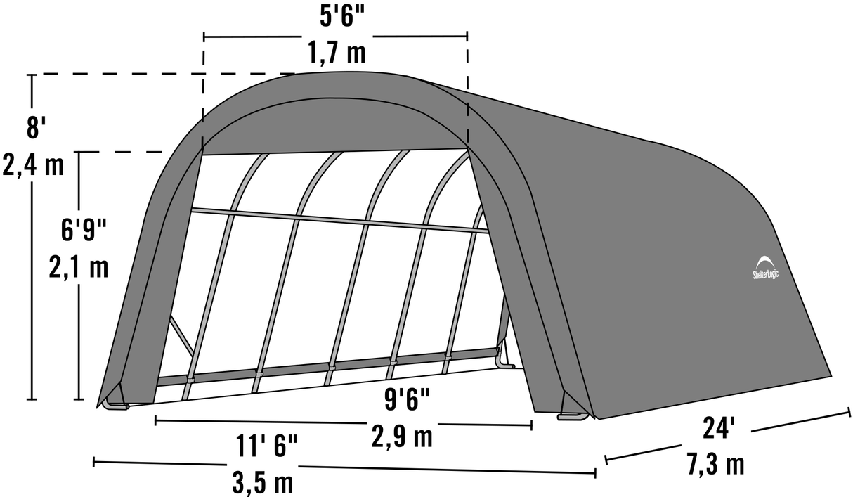 ShelterCoat 12 x 24 ft. Wind and Snow Rated Garage Round Gray STD