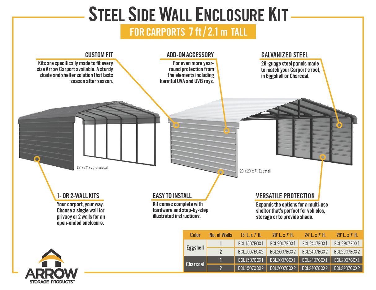 Arrow Carports Galvanized Steel Carport Car Metal Carport Kit, 10' x 15' x 7', Eggshell