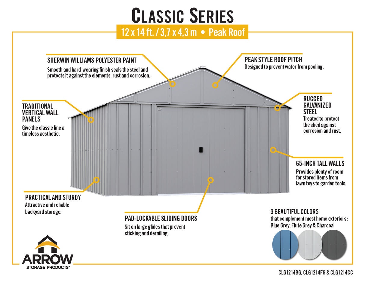 Arrow Classic Metal Shed, 12 x 14, Charcoal