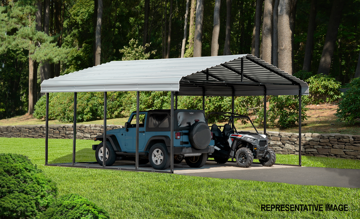 Arrow Carports Galvanized Steel Carport, Double Car Metal Carport Kit, W/2SIDED 20' x 29' x 9', Eggshell