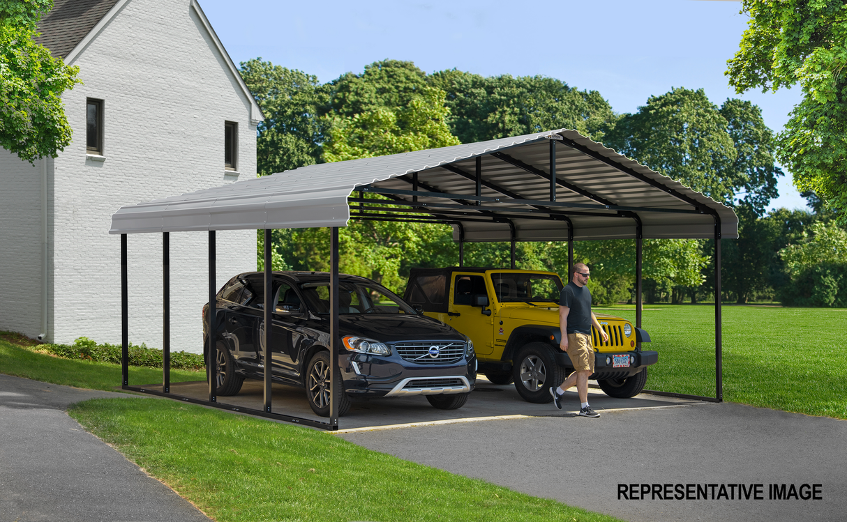 Arrow Carports Galvanized Steel Carport, Double Car Metal Carport Kit, W/2SIDED 20' x 29' x 9', Eggshell