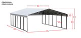 Arrow Carports Galvanized Steel Carport, Double Car Metal Carport Kit, W/2SIDED 20' x 29' x 9', Eggshell