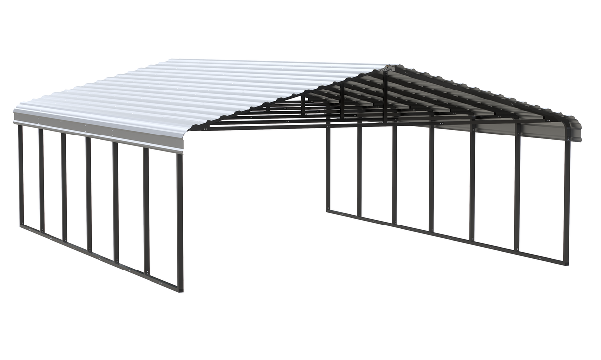 Arrow Carports Galvanized Steel Carport, Double Car Metal Carport Kit, W/2SIDED 20' x 29' x 9', Eggshell