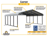 Arrow Carports Galvanized Steel Carport, Double Car Metal Carport Kit, 20' x 29' x 7', Eggshell