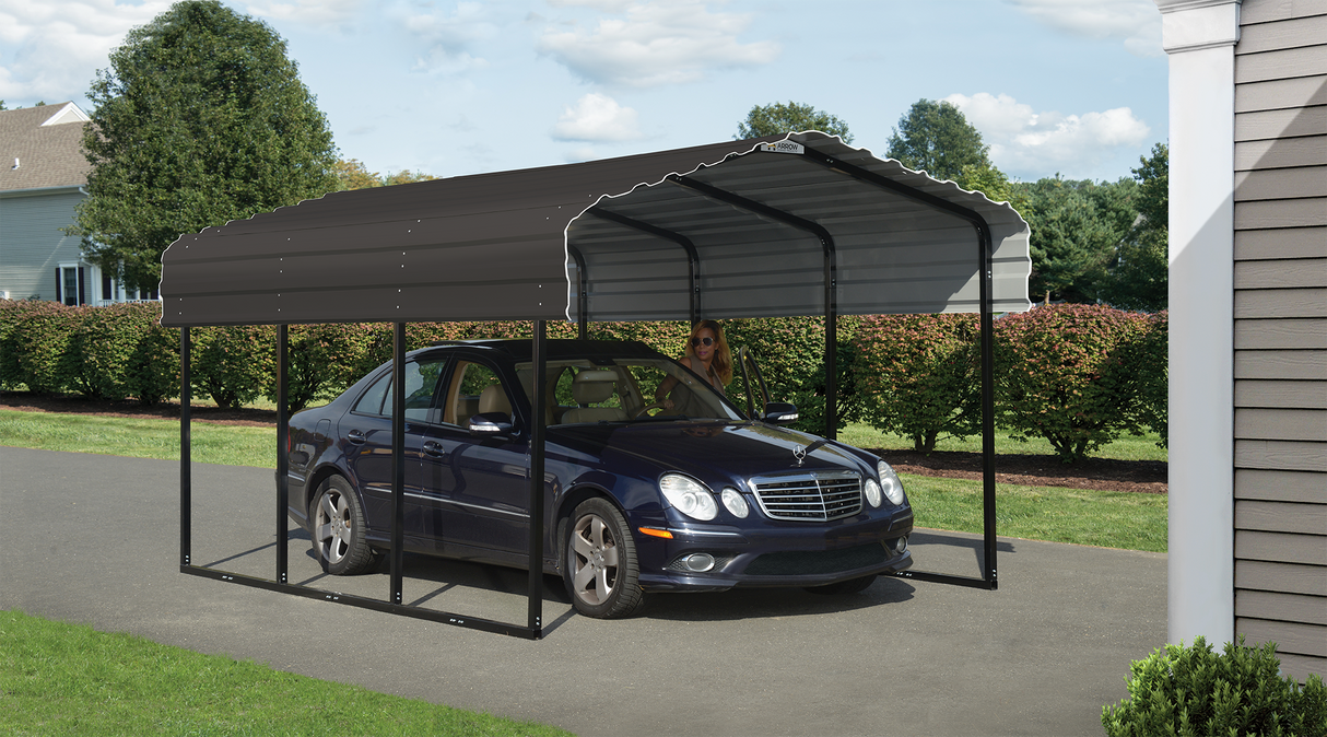 Arrow Carports Galvanized Steel Carport, Compact Car Metal Carport Kit, W/2SIDED ENCL 10' x 15' x 7', Charcoal