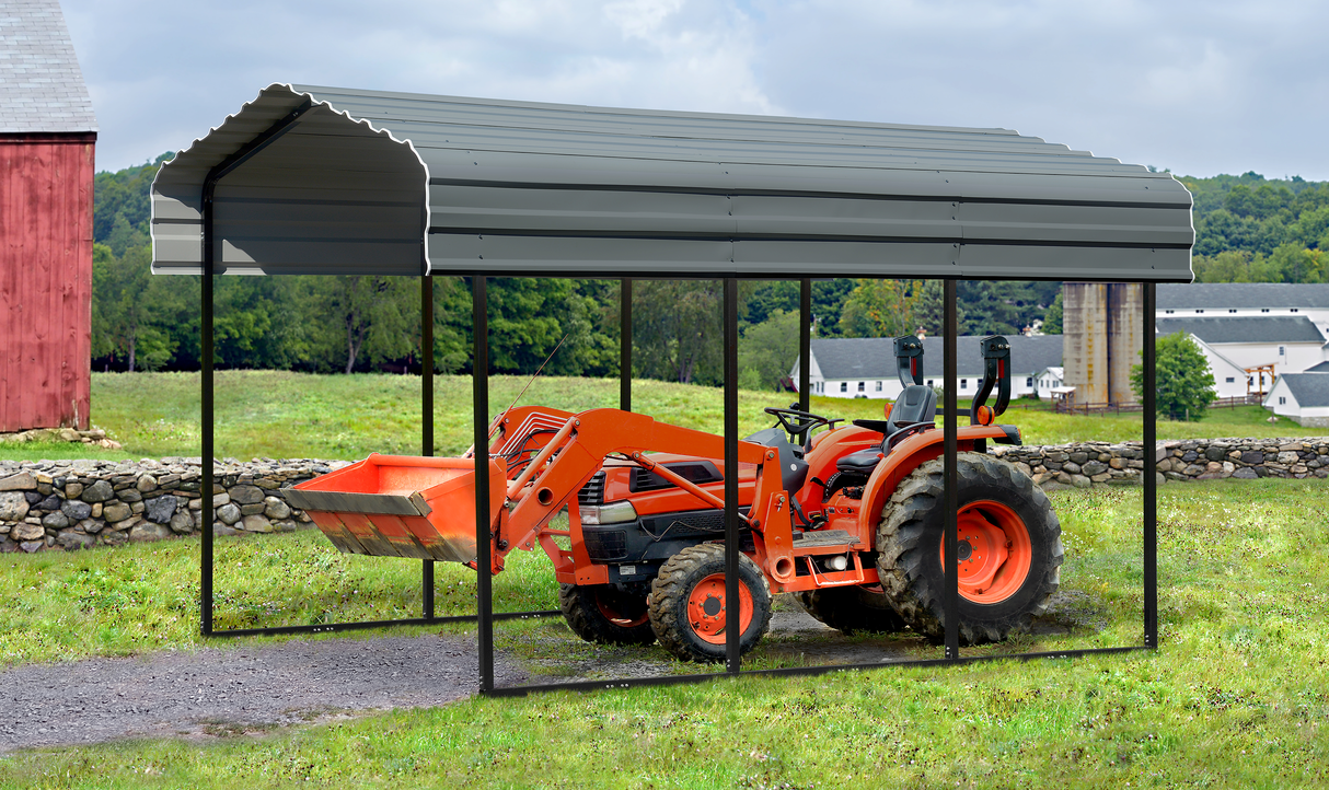 Arrow Carports Galvanized Steel Carport, Compact Car Metal Carport Kit, 10' x 15' x 7', Charcoal