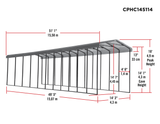 Arrow Carports Galvanized Steel Carport, RV Metal Carport Kit, 14' x 51' x 14', Charcoal