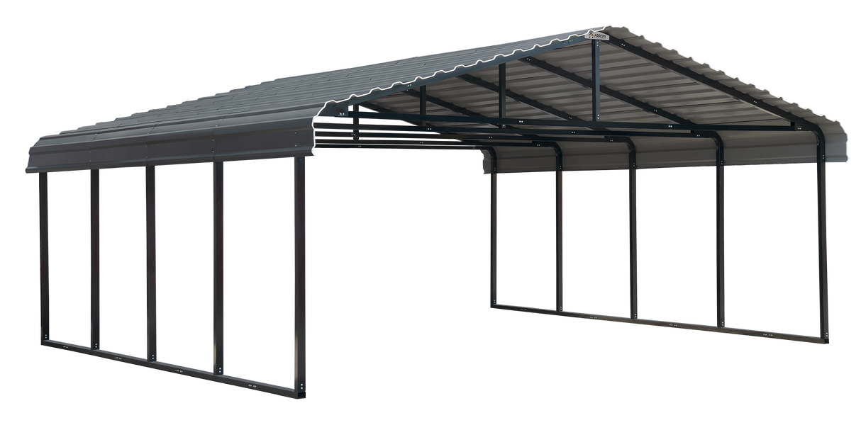 Arrow Carports Galvanized Steel Carport, Double Car Metal Carport Kit,  W/1SIDED ENCL  20' x 20' x 7', Charcoal (Copy)