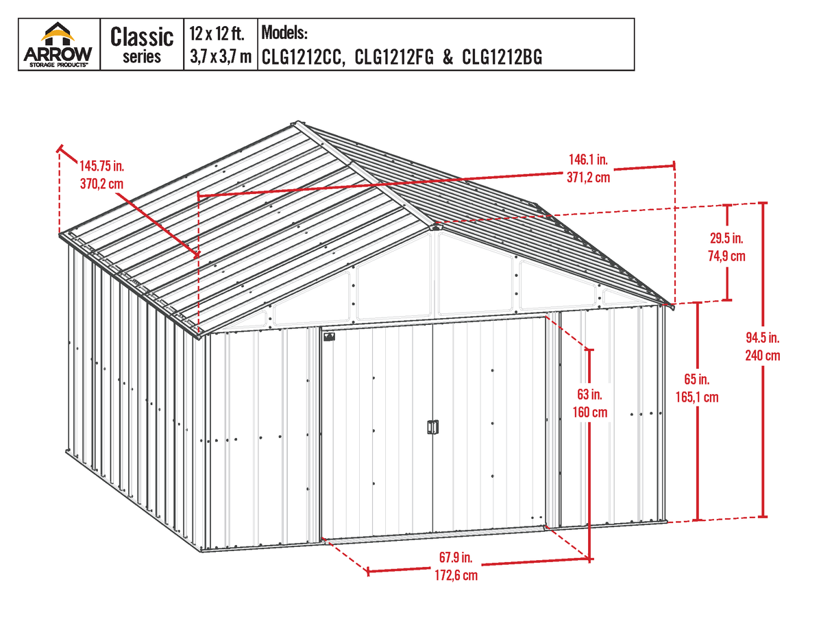 Arrow Classic Metal Shed, 12 x 12, Flute Grey