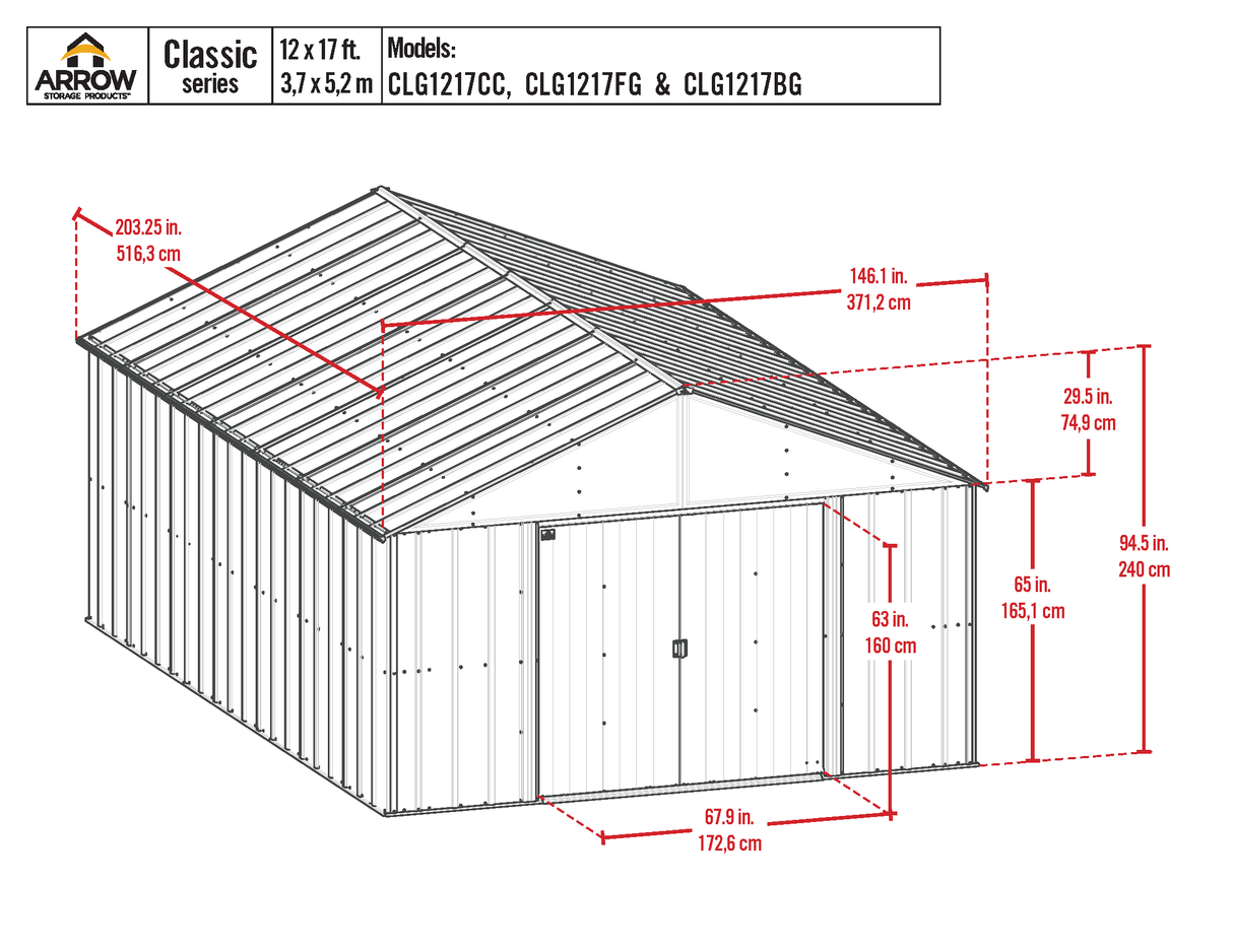 Arrow Classic Metal Shed, 12 x 17, Charcoal