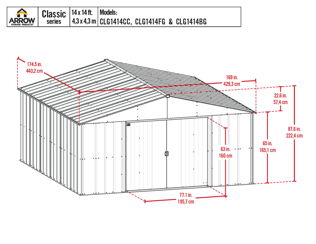 Arrow Classic Metal Shed, 14 x 14, Flute Grey