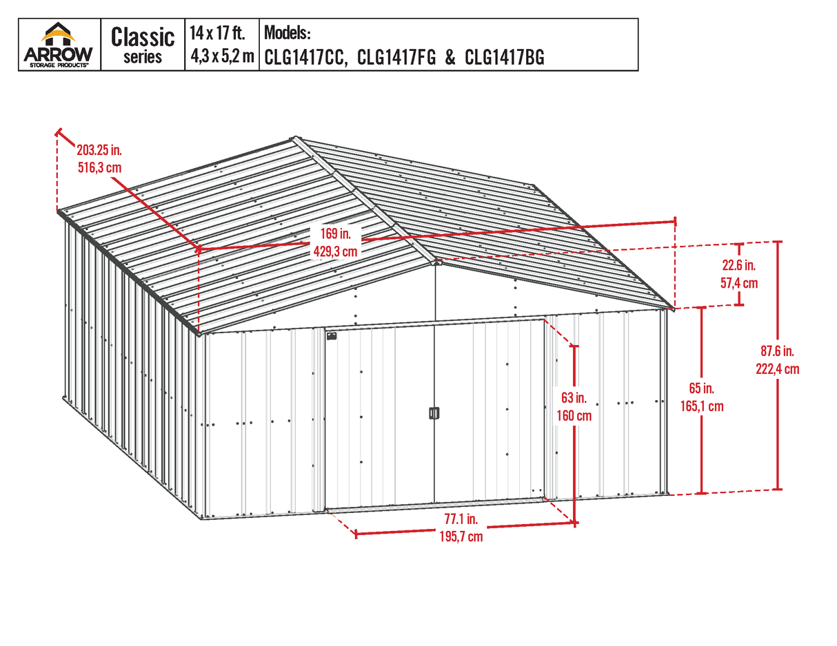 Arrow Classic Metal Shed, 14 x 17, Charcoal