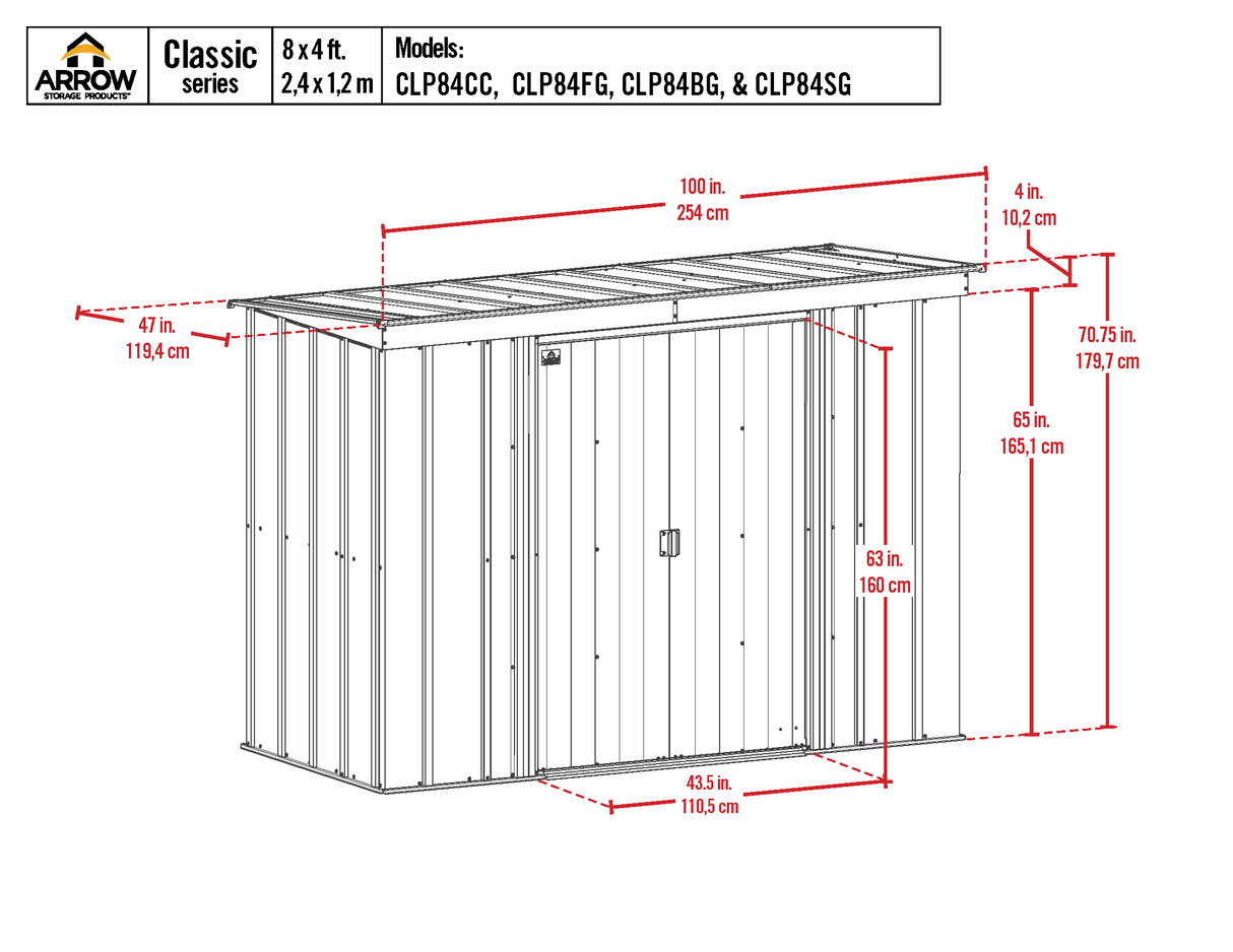 Arrow Classic Steel Storage Shed, 8x4, Sage Green