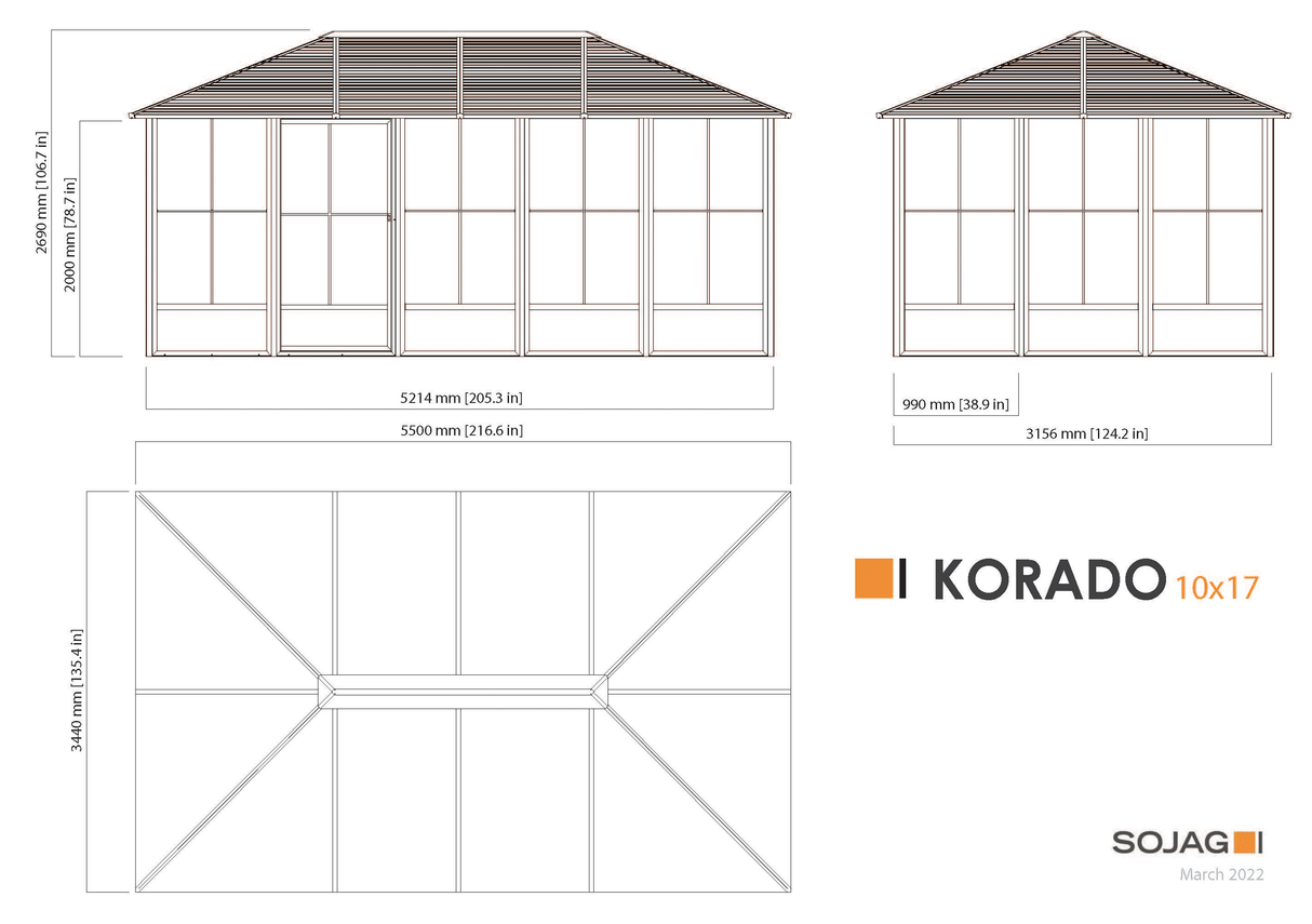 Sojag Outdoor 10' x 17' Korado Rectangular Solarium Sunroom with Mosquito Nets