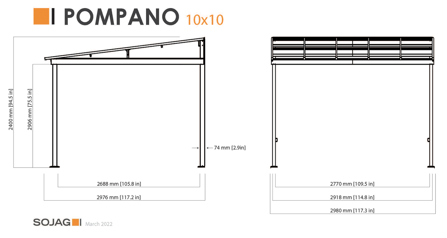 Pompano Wall Mounted Gazebo - 10' x 10'