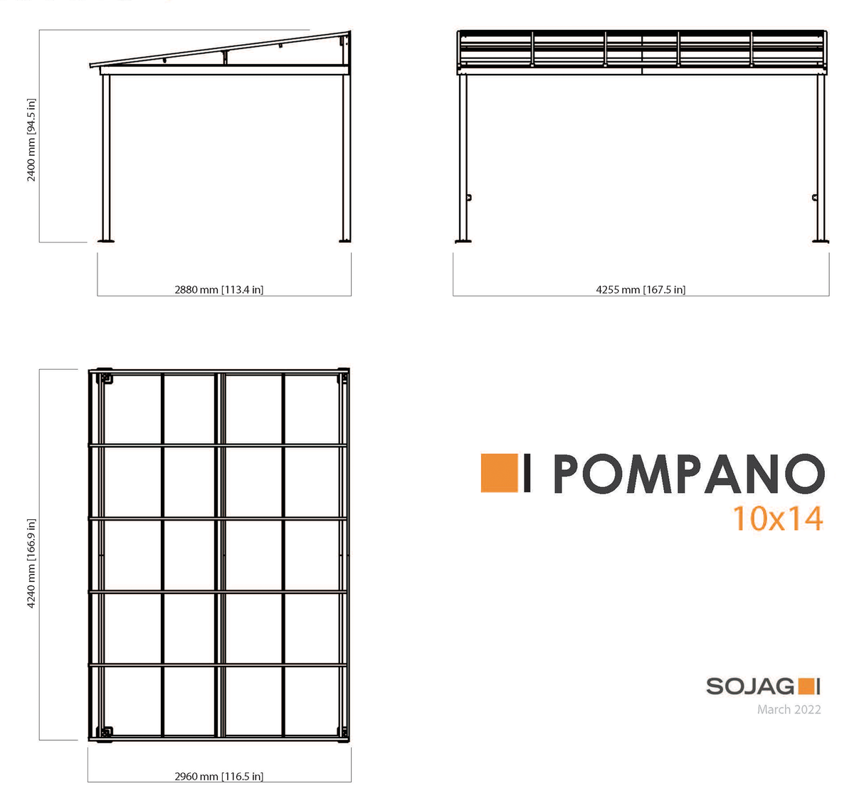 Sojag Pompano 10 ft. x 14 ft. Wall Gazebo