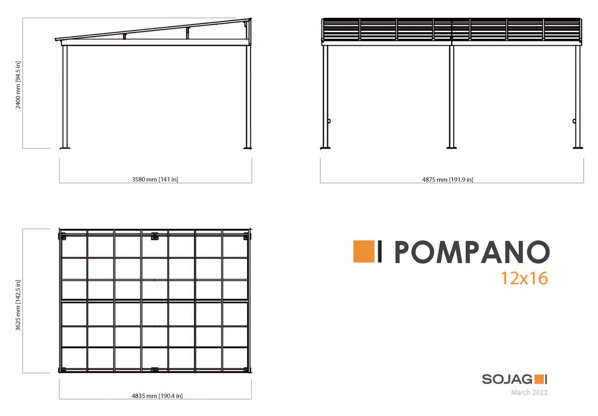 Sojag Pompano 12 ft. x 16 ft. Wall Gazebo