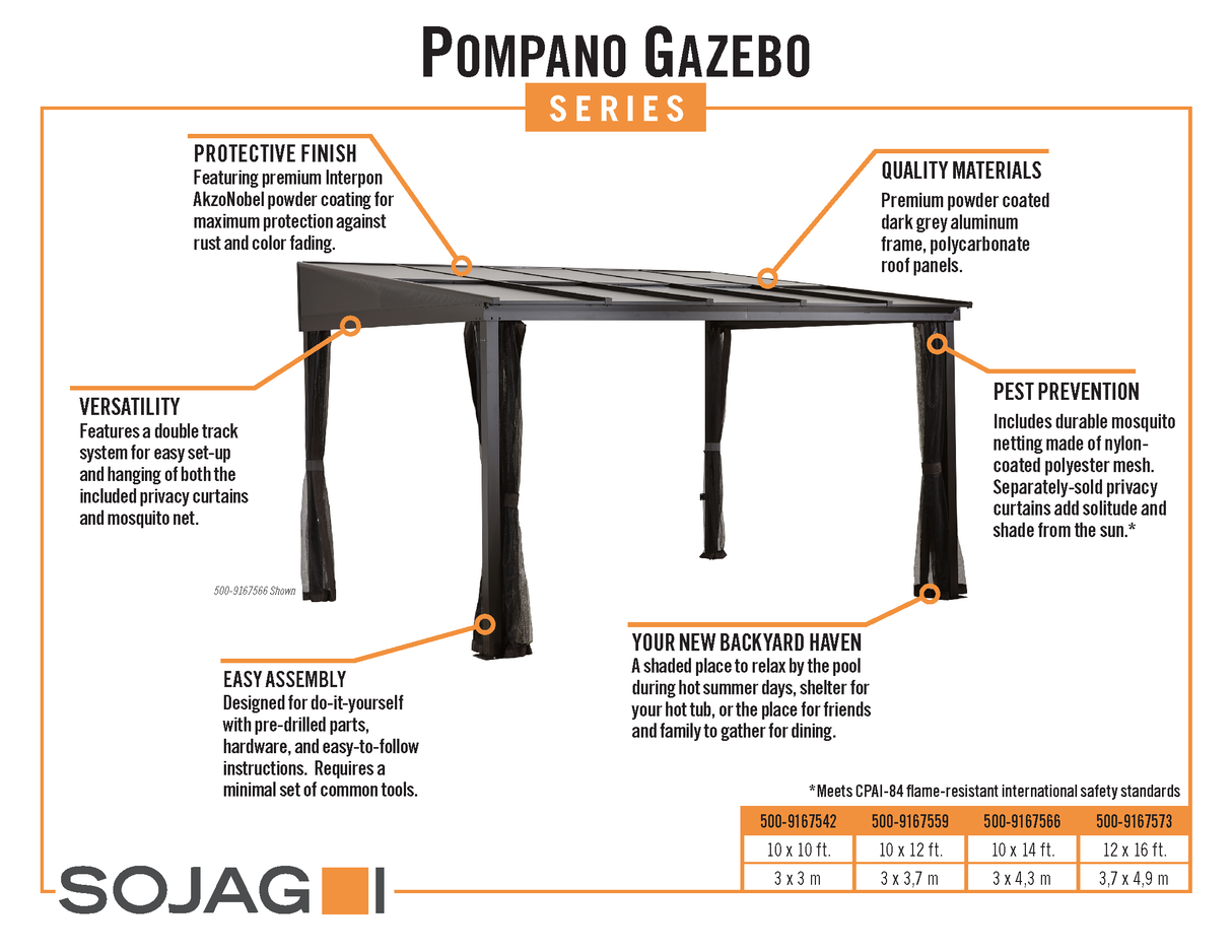 Sojag Pompano 10 ft. x 12 ft. Wall Gazebo