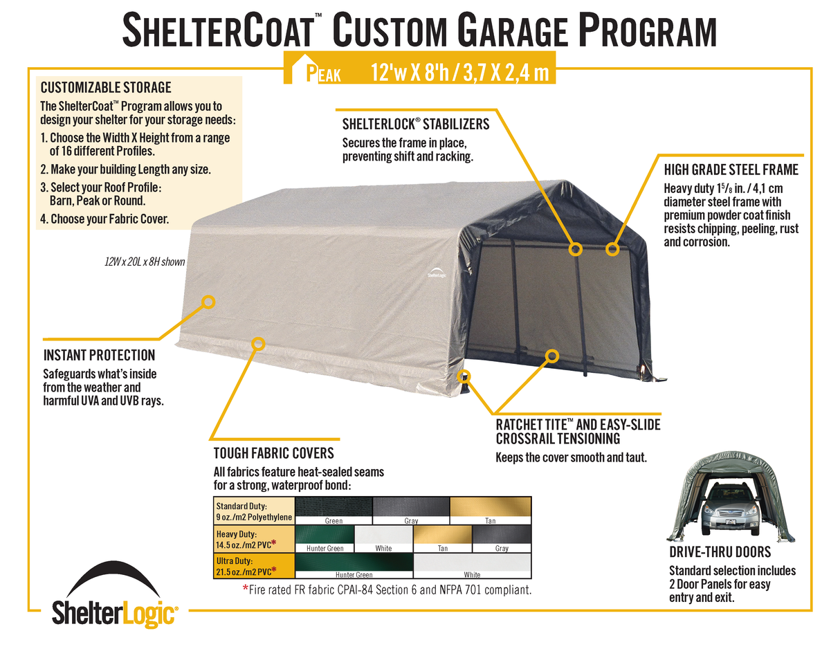 ShelterCoat 12 x 28 ft. Wind and Snow Rated Garage Round Green STD