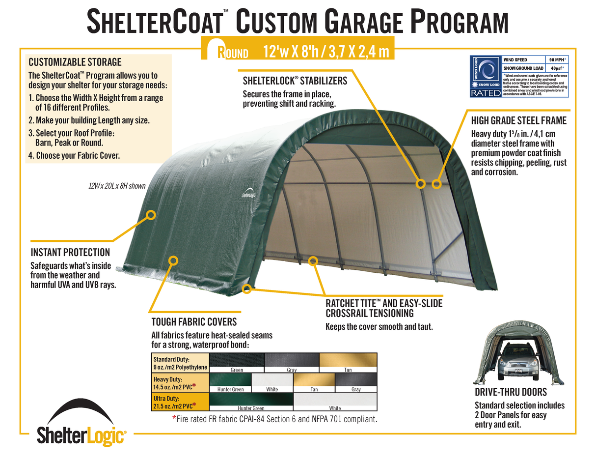 ShelterCoat 12 x 24 ft. Wind and Snow Rated Garage Round Gray STD