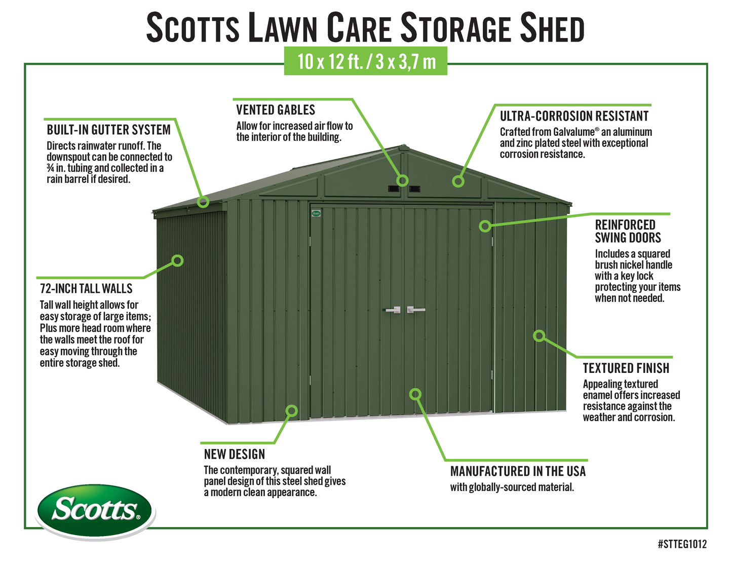 Scotts Lawn Care Storage Shed, 10x12, Green