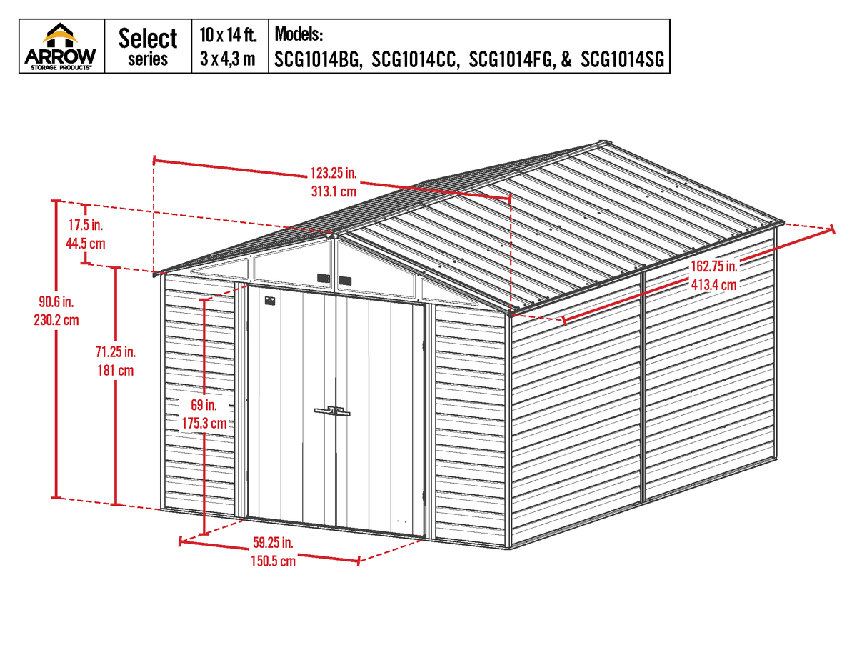 Arrow Select Steel Storage Shed Steel Storage Shed, 10x14, Blue Grey