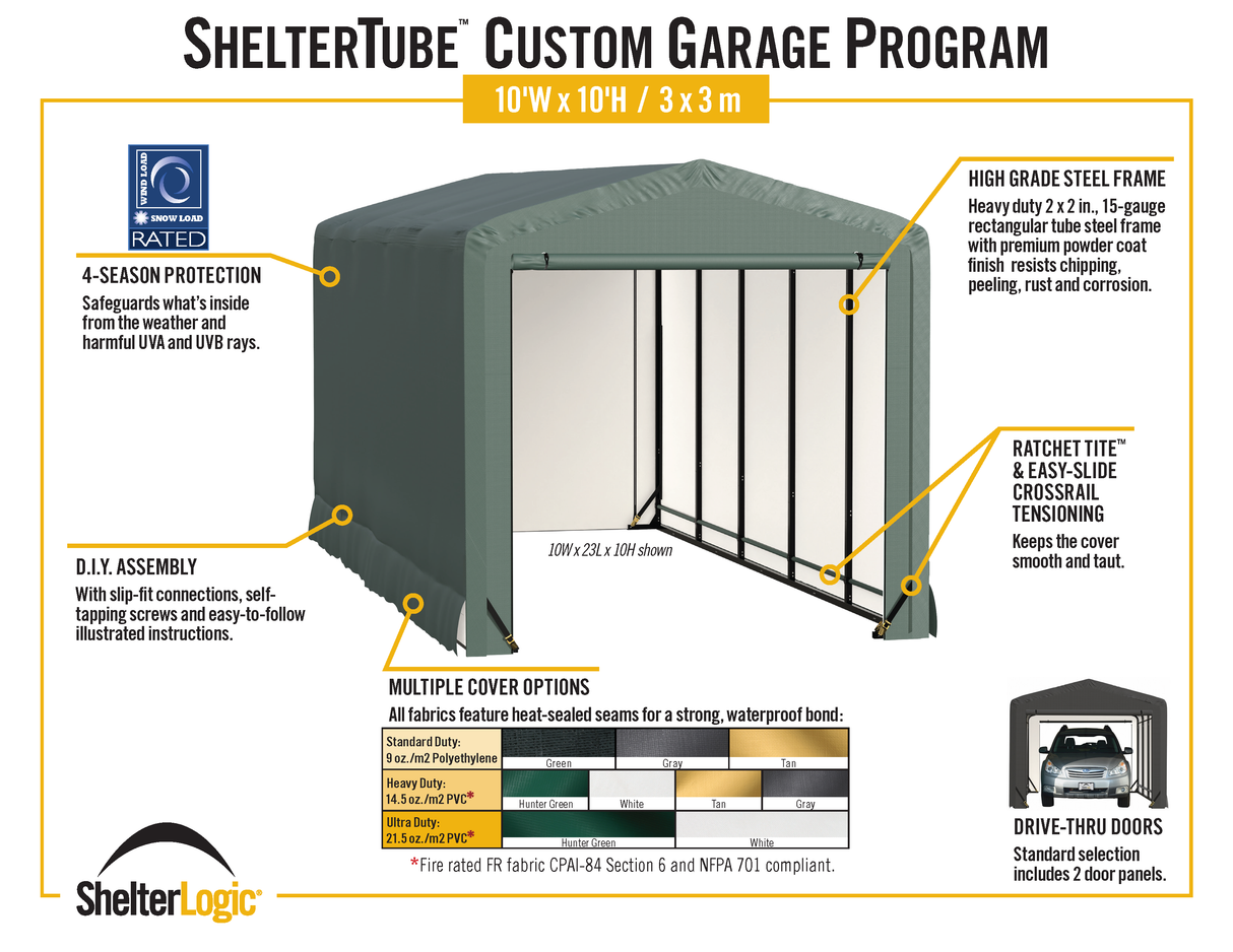 ShelterTube Wind and Snow-Load Rated Garage, 10x23x10 Gray