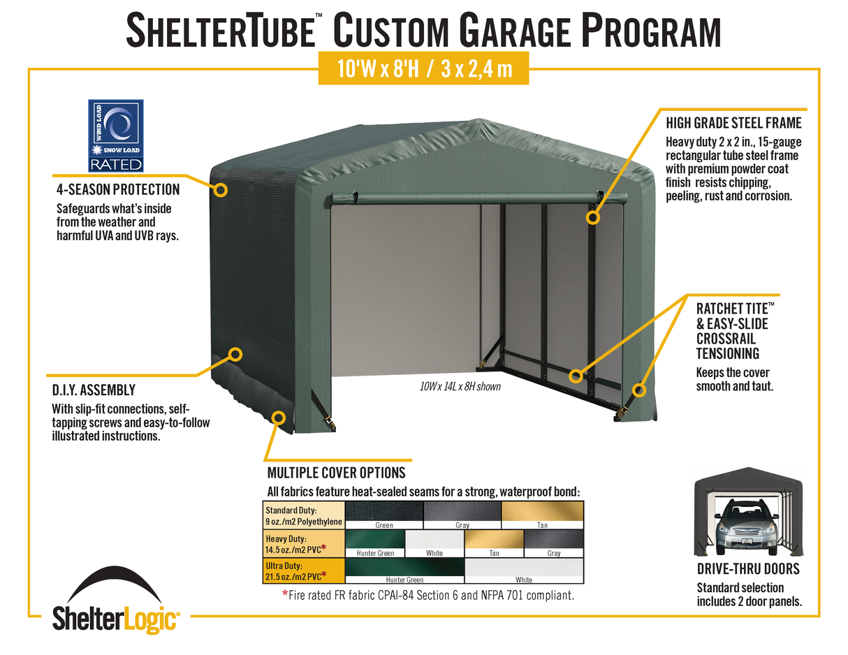 ShelterTube Wind and Snow-Load Rated Garage, 10x23x8 Gray