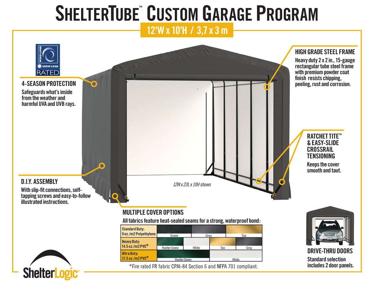 ShelterTube Wind and Snow-Load Rated Garage, 12x18x10 Gray