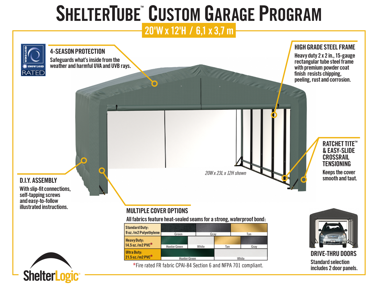 ShelterTube Wind and Snow-Load Rated Garage, 20x23x12 Green