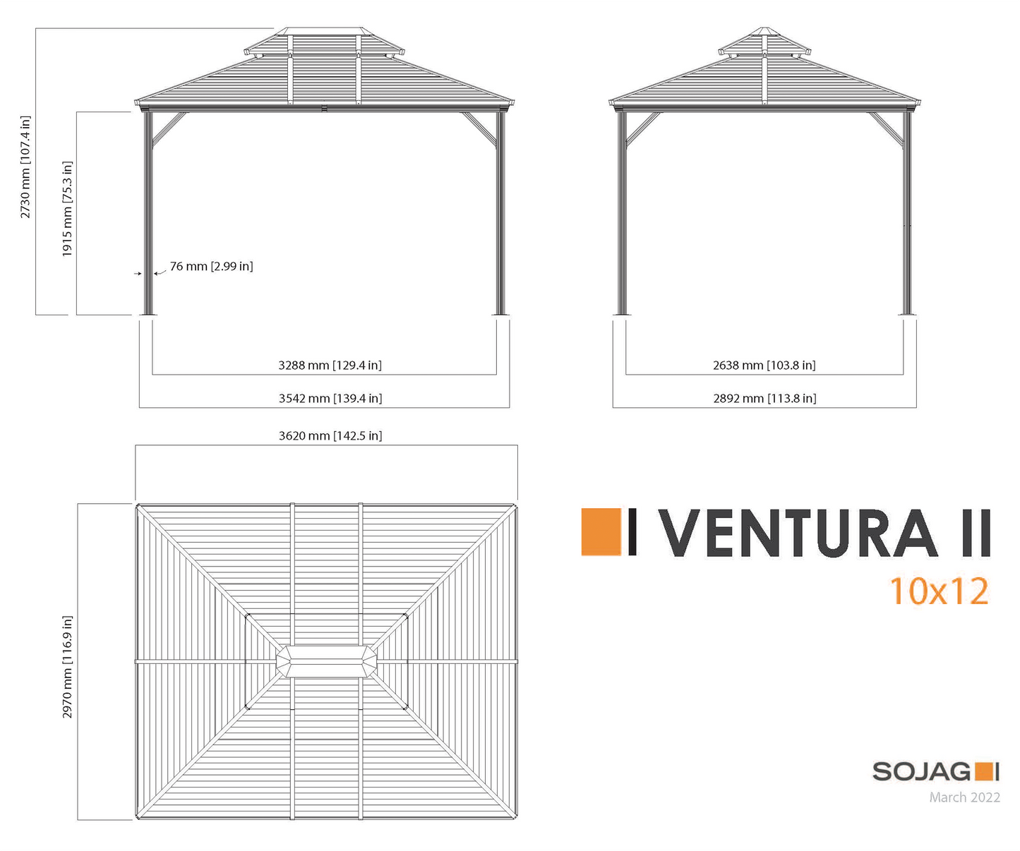 Ventura II Hardtop Gazebo - 10' x 12' (With nylon mosquito net)