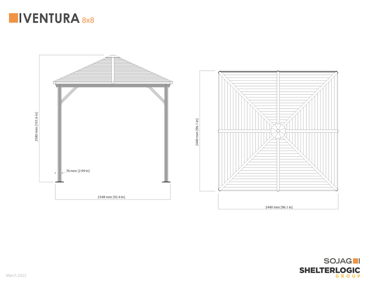 Sojag Outdoor 8' x 8' Ventura Hardtop Gazebo Sun Shelter, Dark Grey